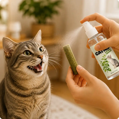 Meowfurr Catnip Spray- Haz sus sticks irresistibles.